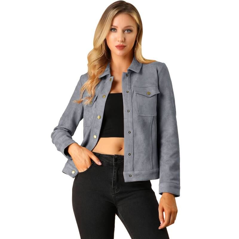 アレグラ ケー レディース アウター ジャケット・ブルゾン スエード ALLEGRA K Womens Jackets Long Sleeve Faux Suede Trucker Motorcycl