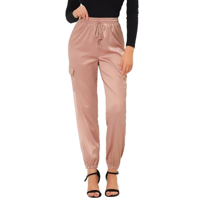 アレグラ ケー レディース ボトムス カジュアルパンツ サテン シルク ALLEGRA K Womens Drawstring Elastic High Rise Silky Satin Cargo