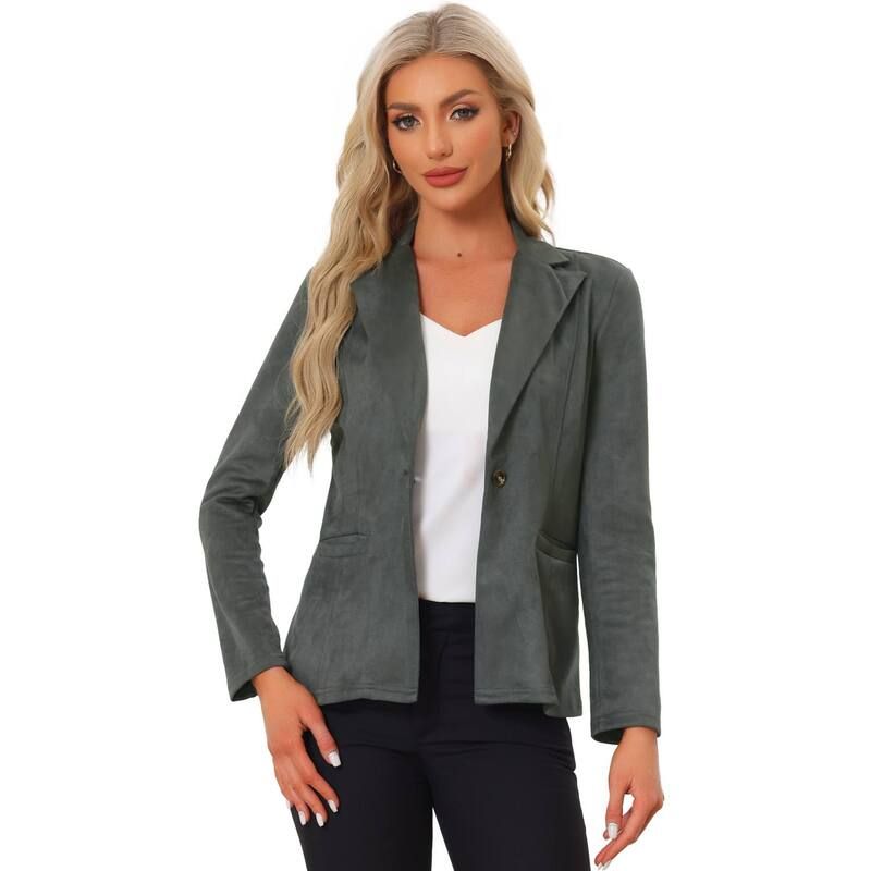 アレグラ ケー レディース アウター ジャケット・ブルゾン スエード ブレザー ALLEGRA K Womens Notched Lapelong Sleeve Button Office Faux