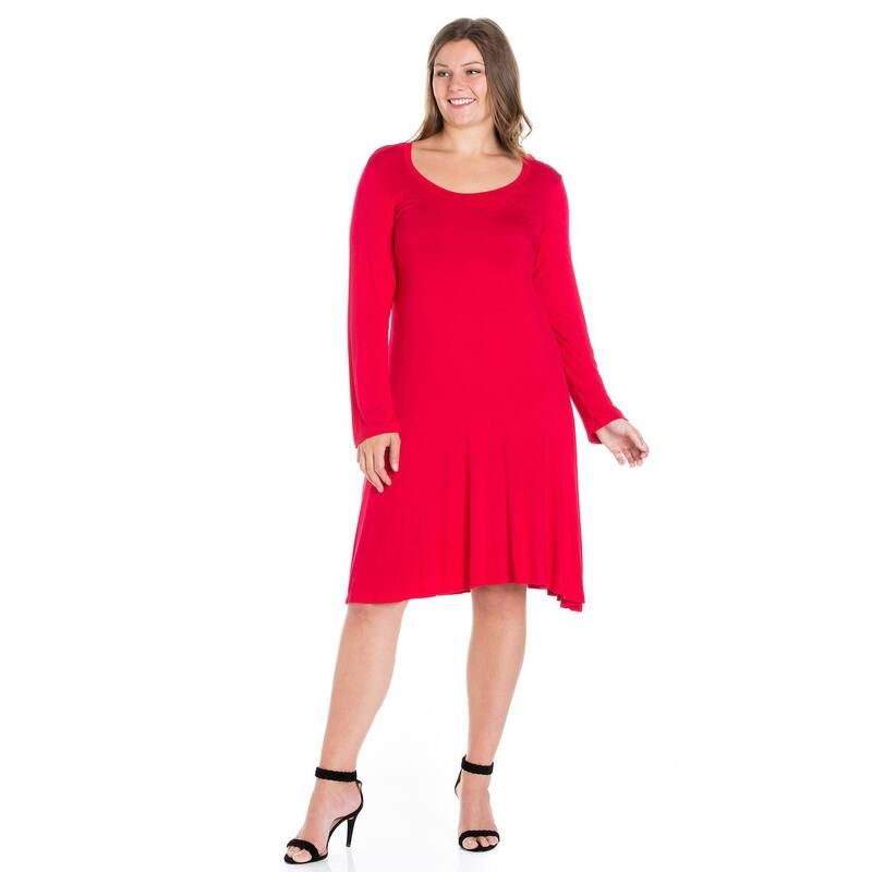 24 セブンコンフォート レディース トップス ワンピース プラスサイズ ミニ Plusize 24seven Comfort Apparelong Sleeve Flared Mini Dress