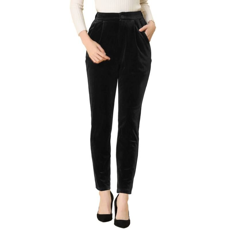 アレグラ ケー レディース ボトムス カジュアルパンツ ワイドレッグ ハイウエスト ベルベット ALLEGRA K Womens Elastic High Waist with Pockets Cas