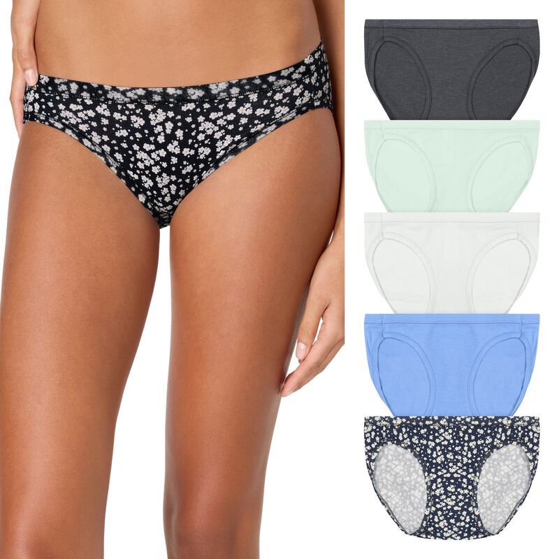 ヘインズ レディース アンダーウェア パンツ Hanes Ultimate 5Pack ComfortSoft Stretch Bikini Underwear 42W5CS Navy Daisy P
