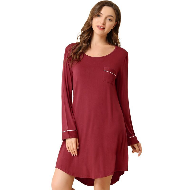 アレグラ ケー レディース アンダーウェア ナイトウェア ALLEGRA K Womens Pajama Round Neck Long Sleeve Sleepwear Soft Female Lo