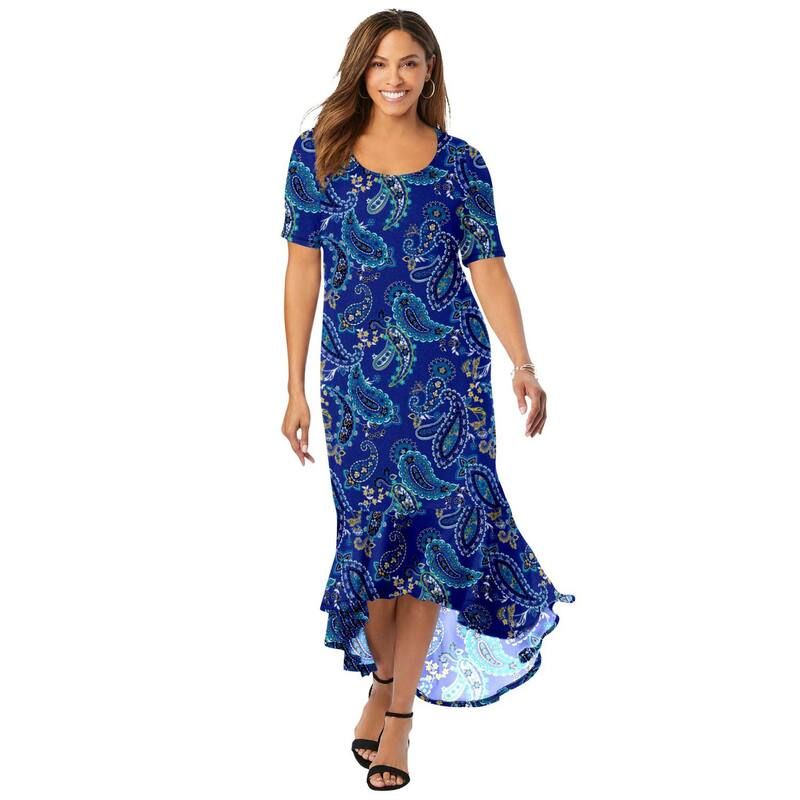 ジェシカロンドン レディース トップス ワンピース プラスサイズ ニット マキシ Jessica London Womens Plusize Stretch Knit Flounce Hemaxi D