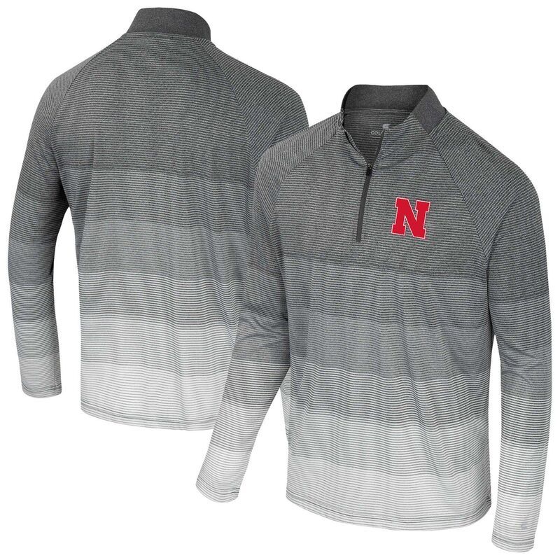 コロシアム メンズ トップス Tシャツ メッシュ Mens Colosseum Gray Nebraska Huskers AI Striped Mesh QuarterZip Raglan Wind