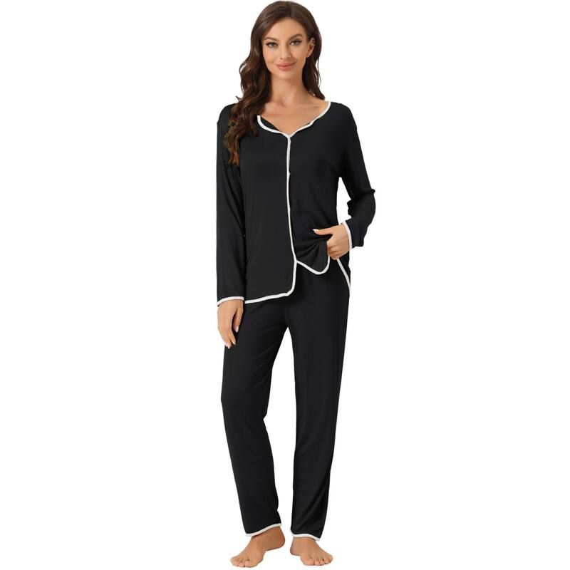 cheibear レディース アンダーウェア ナイトウェア パンツ cheibear Womensleepwear Pajamas Long Sleeve Pullover Tops with Pan