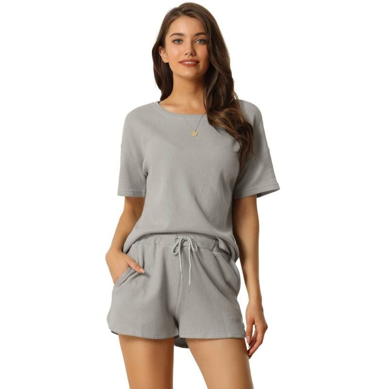 cheibear レディース アンダーウェア ナイトウェア ショートパンツ ニット cheibear Womenshort Sleeve Pullover Top with Shorts Casual