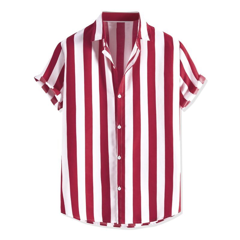 Lars Amadeus メンズ トップス Tシャツ ボタンダウン Lars Amadeus Menshort Sleeved Color Block Button Down Beach Stripe