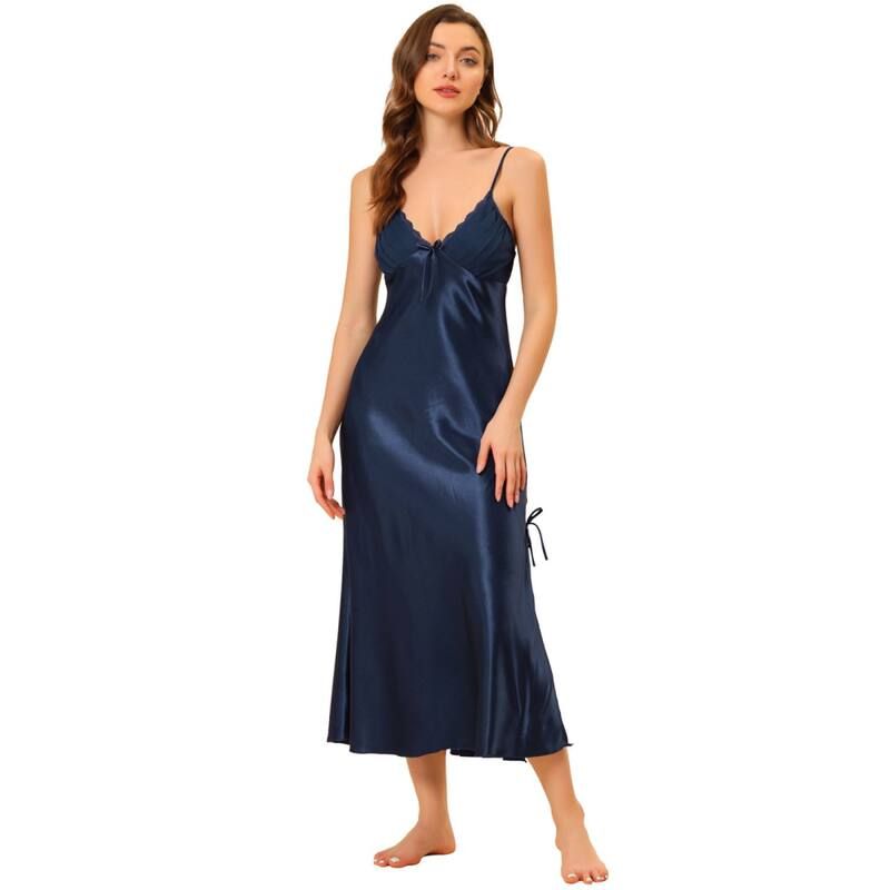 アレグラ ケー レディース アンダーウェア ナイトウェア Vネック ミディ サテン ALLEGRA K Womensatin Pajama V Neck Nightdressoft Midi Loun