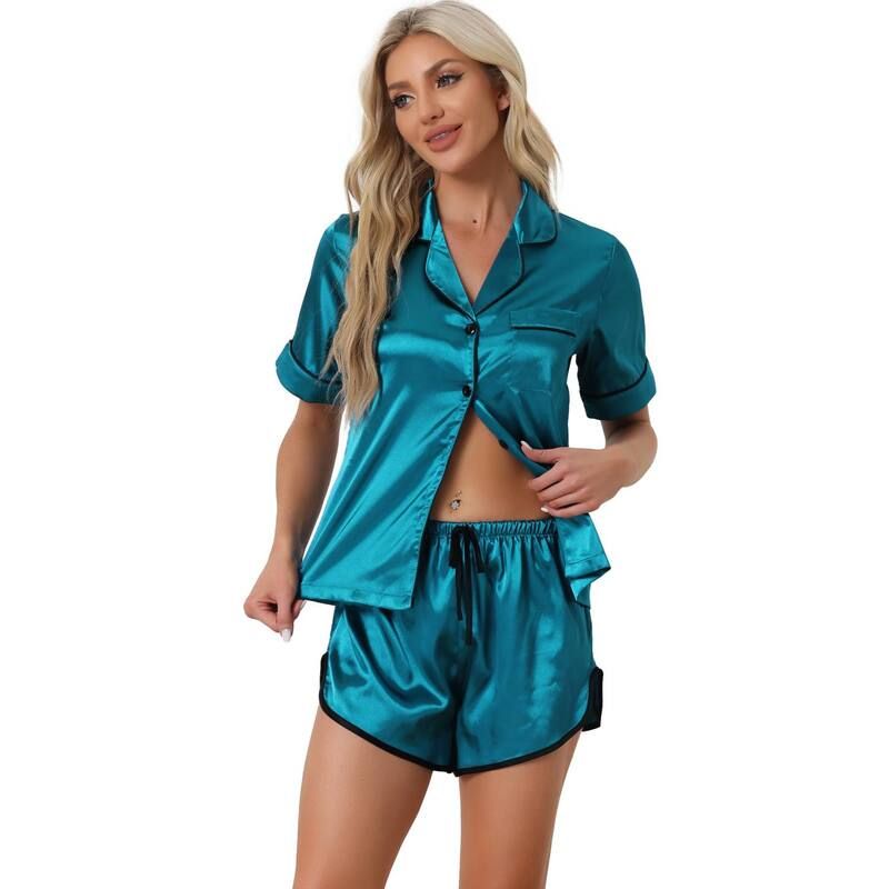 cheibear レディース アンダーウェア ナイトウェア ショートパンツ サテン cheibear Womensatin Pajamas Nightwear 2pcsleepwear Tops wi