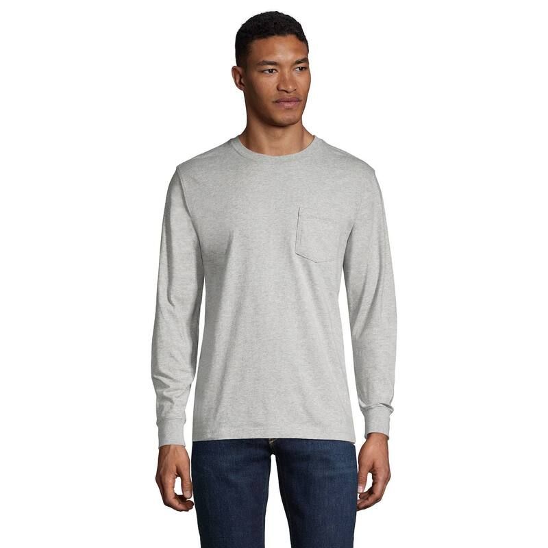 ランズエンド メンズ トップス Tシャツ トール Big Tallands End SuperT Pocketee Gray Heather グレー