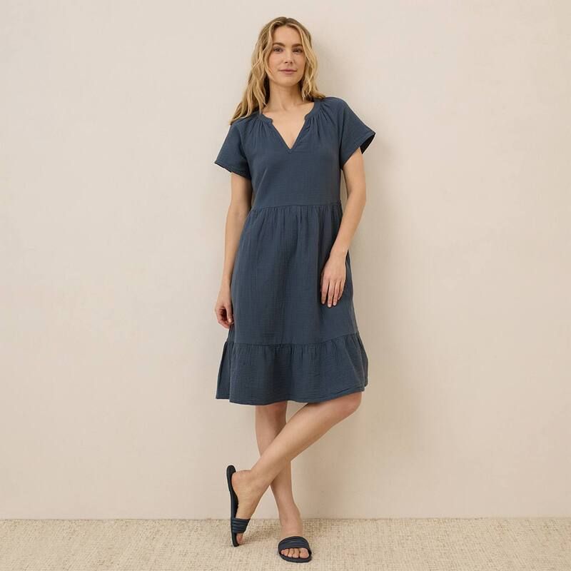パクト レディース トップス ワンピース コットン Pact Coastal Double Gauze Breezy Dress Made With Organicotton French Navy