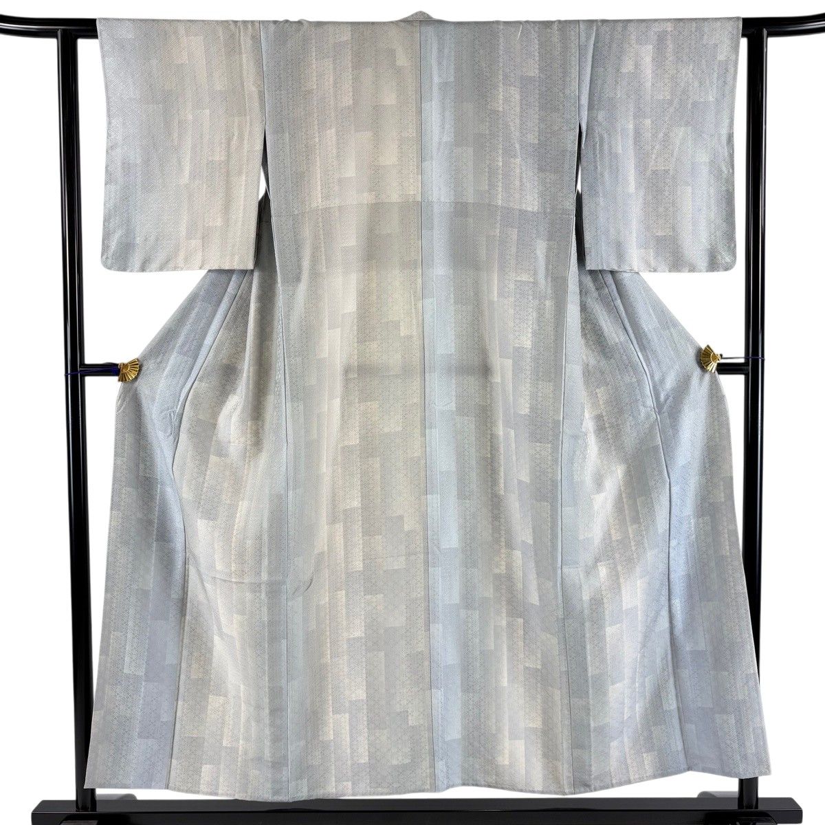 お召 身丈151.5cm 裄丈62cm S 単衣 幾何学 地紋 ぼかし 灰色 正絹 名品 【中古】