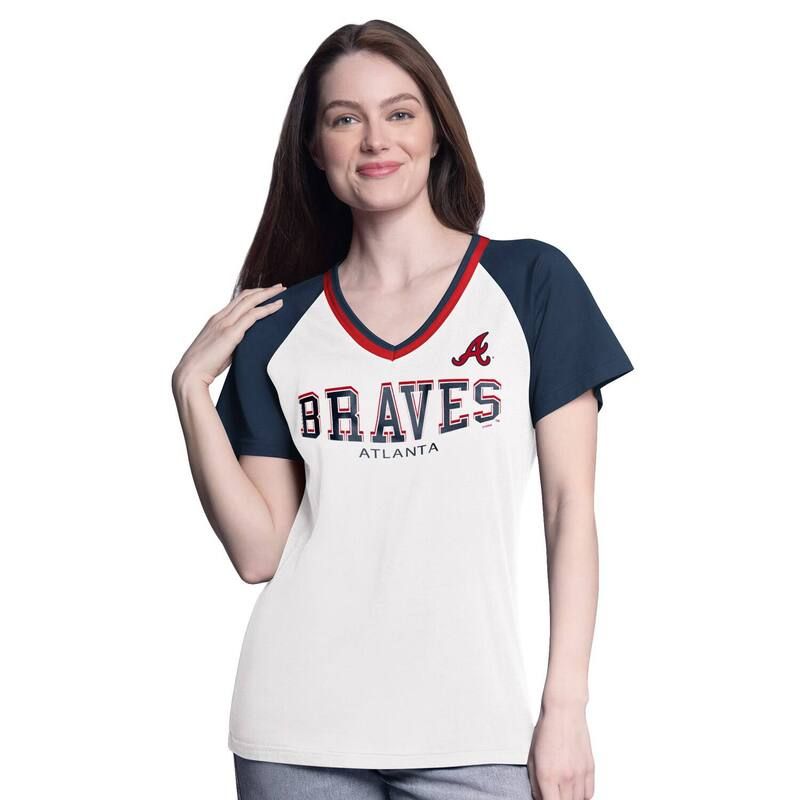ジースリー フォーハー バイ カール バンクス レディース トップス Tシャツ Vネック WomensGIII 4Her by Carl Banks WhiteNavy Atlanta Braves