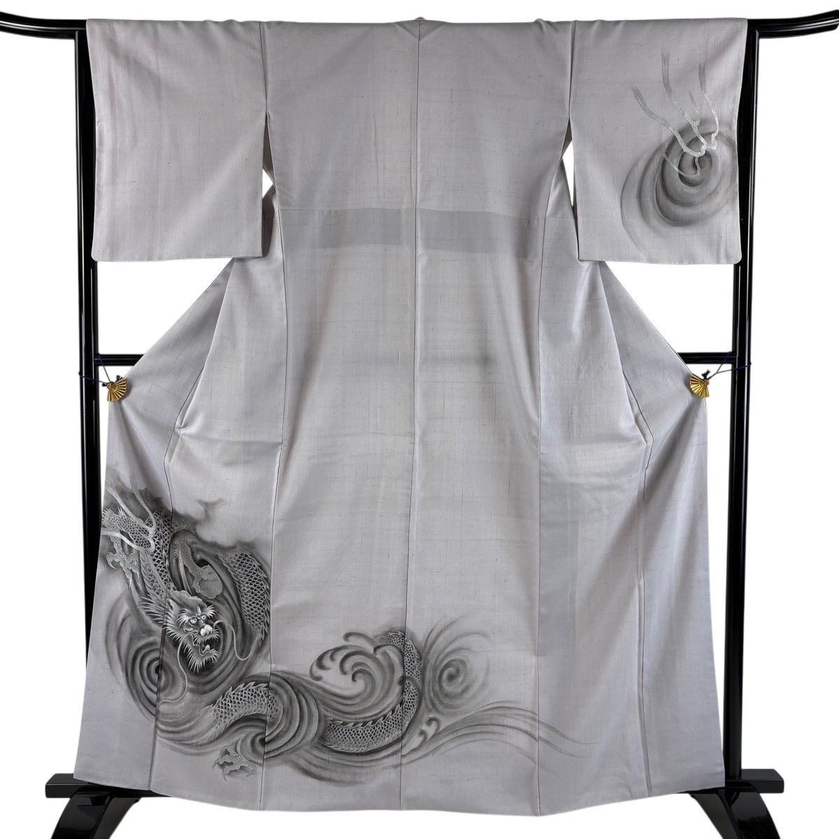 付下げ 身丈163cm 裄丈64.5cm M 袷 紬地 龍 波頭 銀彩 灰紫 正絹 名品 【中古】
