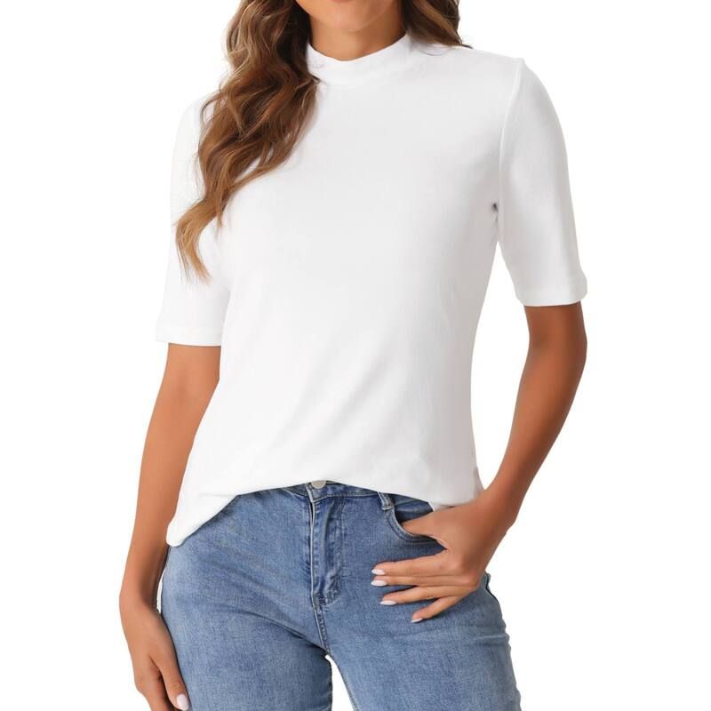 アレグラ ケー レディース トップス Tシャツ タートルネック ブラウス ALLEGRA K Elbow Length Tops For Women Casual Blouses Turtleneck