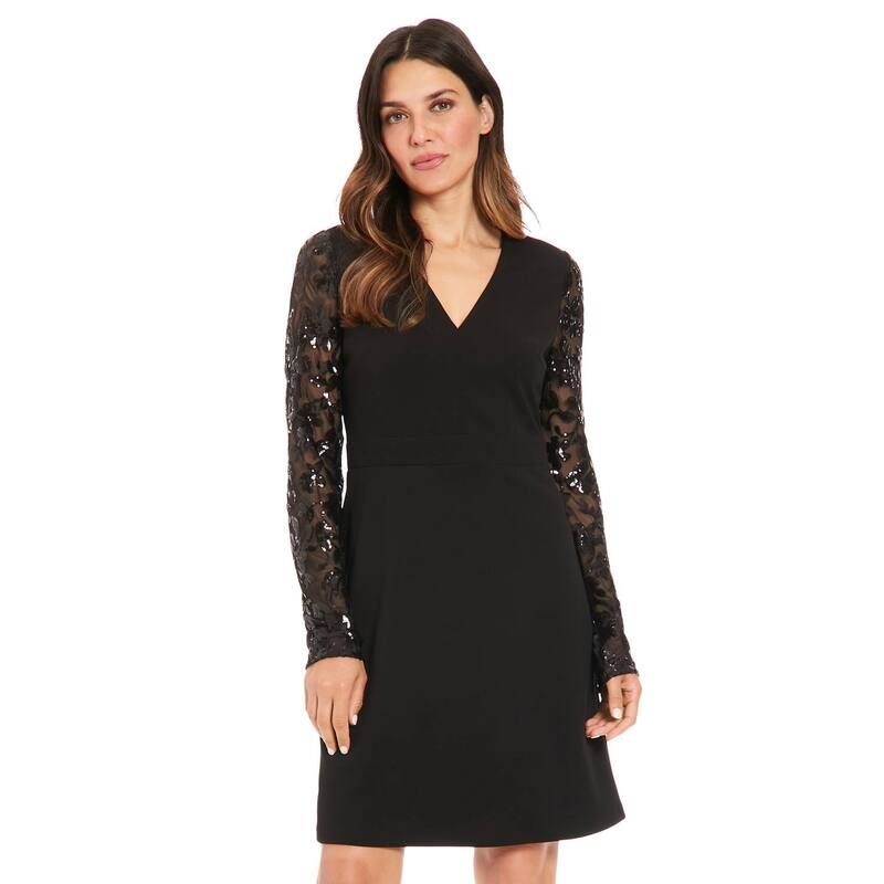ロンドンタイムス レディース トップス ワンピース Vネック A ライン スパンコール Womens London Times Long Sequin Sleeve VNeck ALine Dress