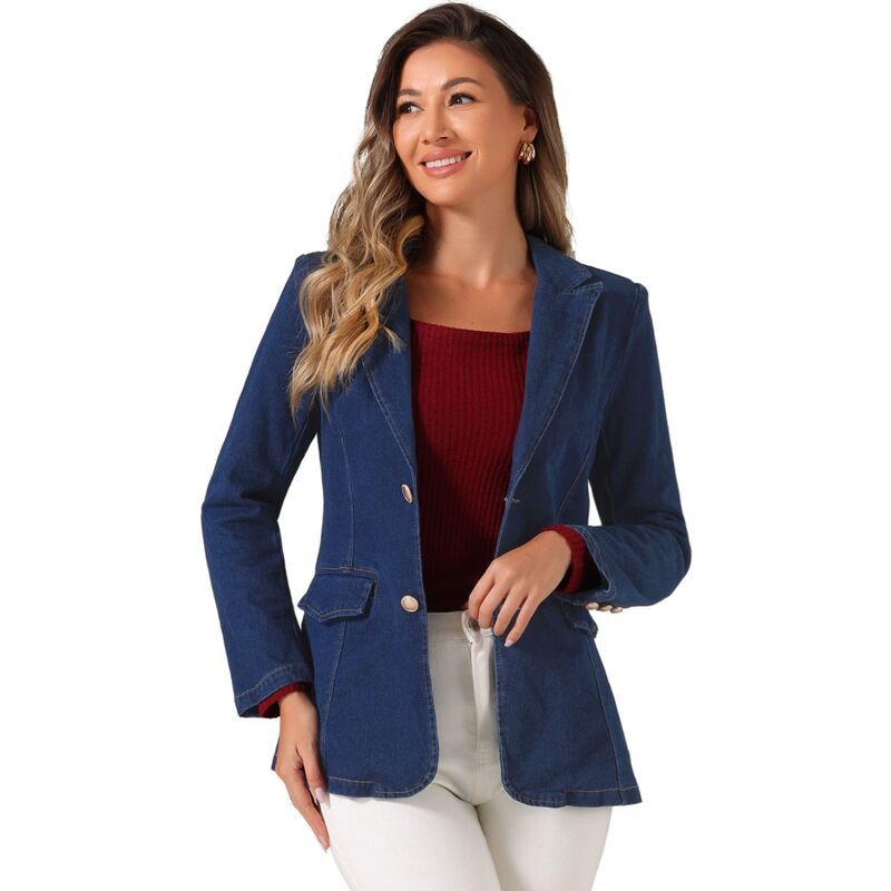 アレグラ ケー レディース アウター ジャケット・ブルゾン デニム ALLEGRA K Womens Denim Single Breasted Shoulder Pad Business Casua
