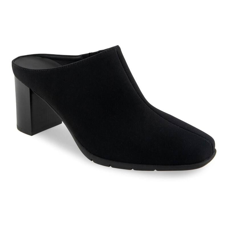 エアロソールズ レディース シューズ サンダル ヒール Aerosoles Maddy Womens Block Heel Mules Black Stretch Fabric ブラック