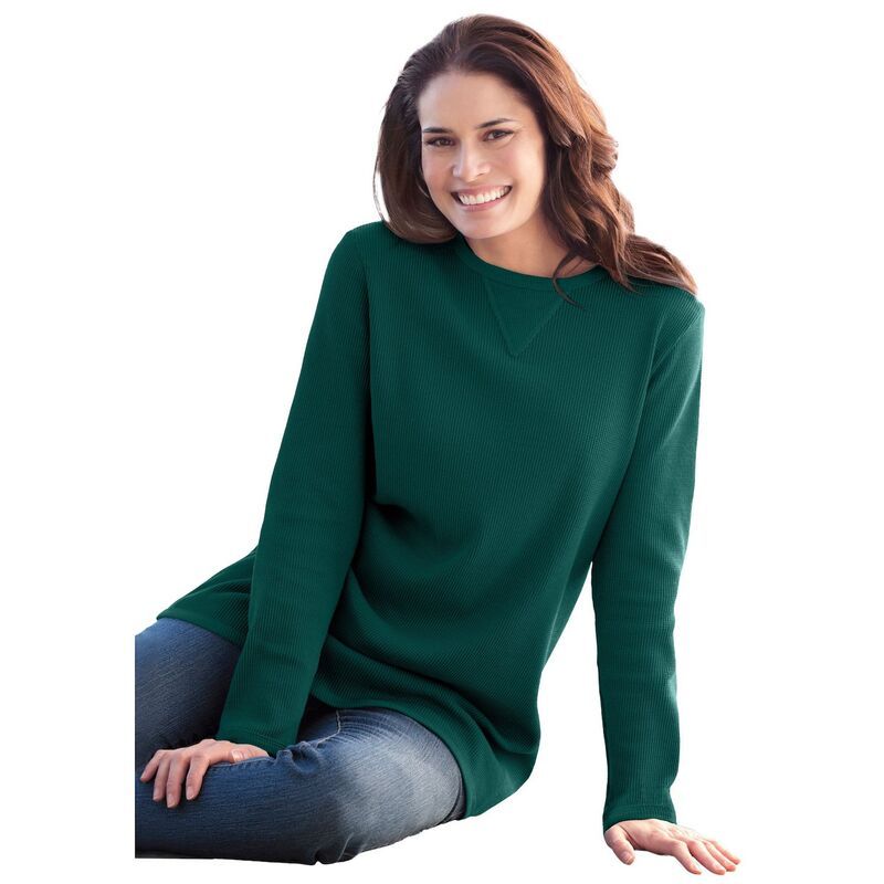ウーマン ウィズイン レディース トップス Tシャツ プラスサイズ スウェット Woman Within Plusize Ultra Soft Waffle Thermal Sweatshirt Em