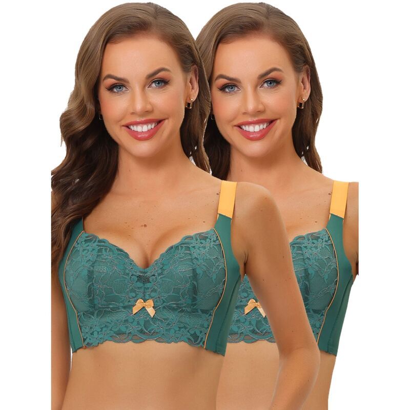 アレグラ ケー レディース アンダーウェア ブラジャー レース ALLEGRA K 2packs Womens Wide Straps High Back Padded Lace Push Up Fu