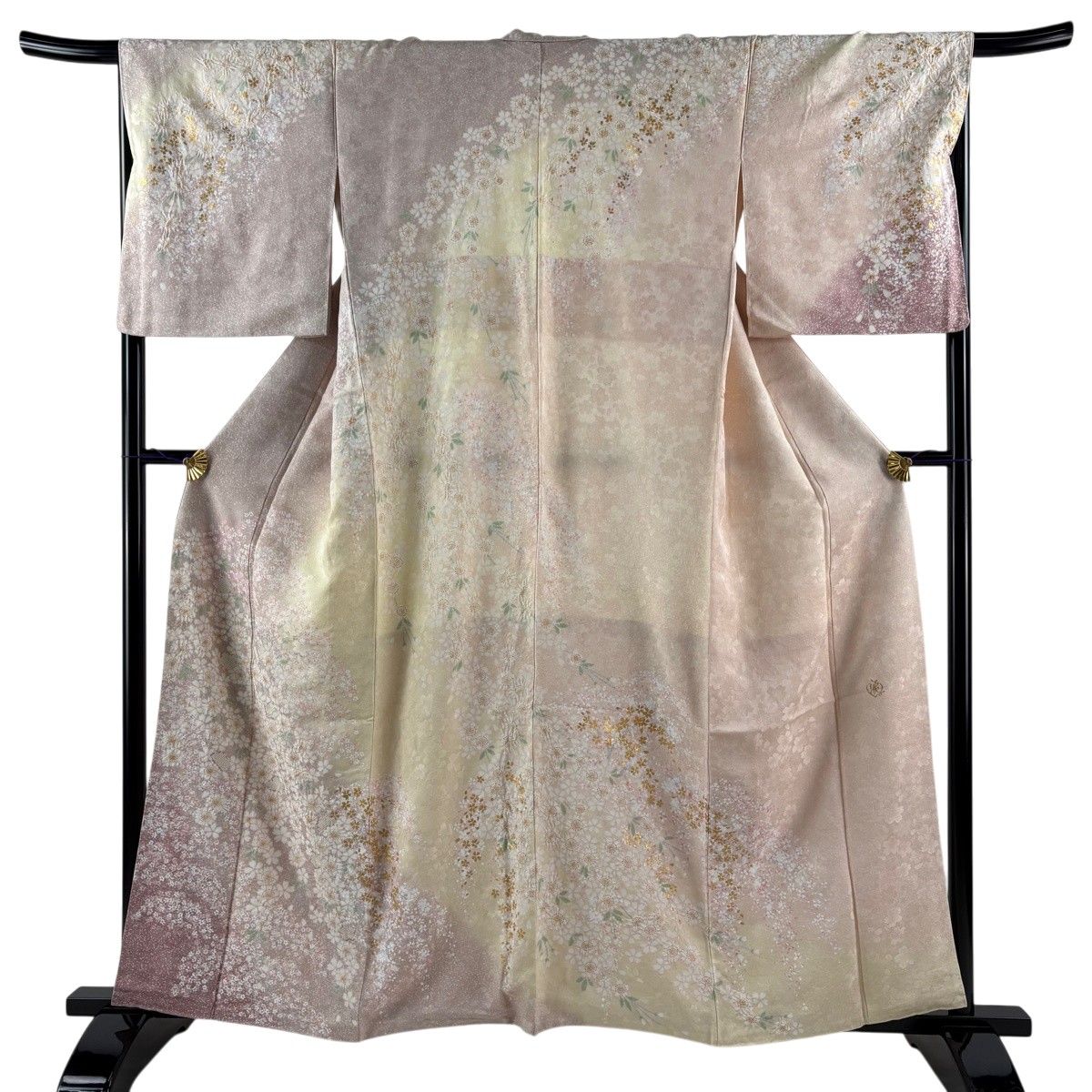 訪問着 身丈160.5cm 裄丈67cm M 袷 桂由美 落款 桜 金彩 絞り 薄ピンク 正絹 名品 【中古】