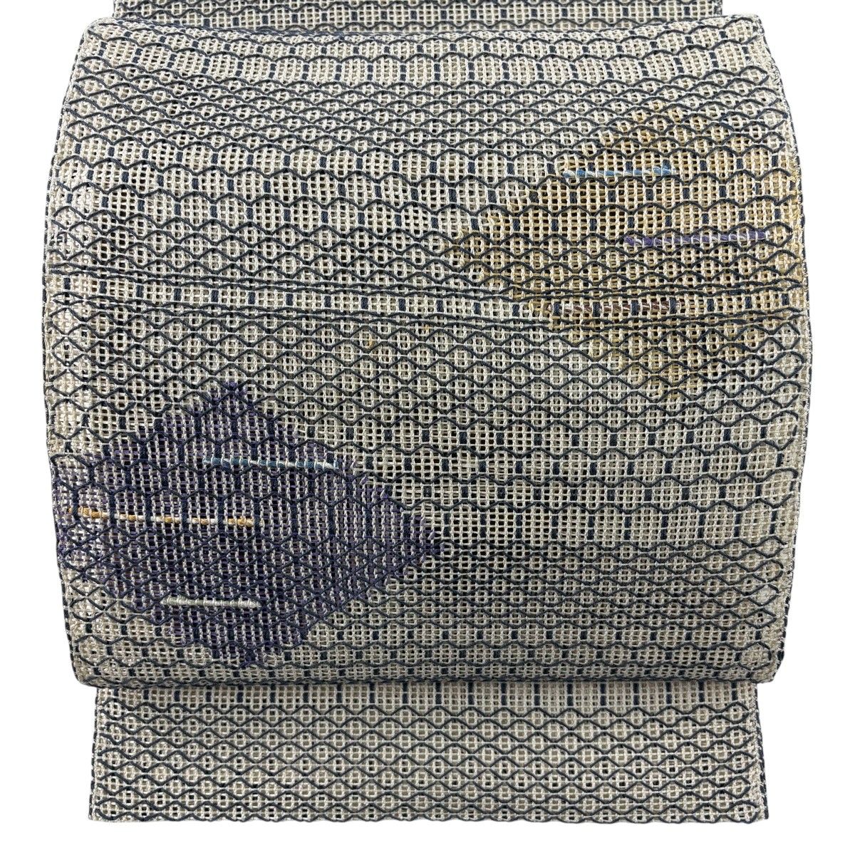 名古屋帯 名品 夏帯 松葉仕立て 八寸名古屋帯 幾何学 ベージュ 正絹 【中古】