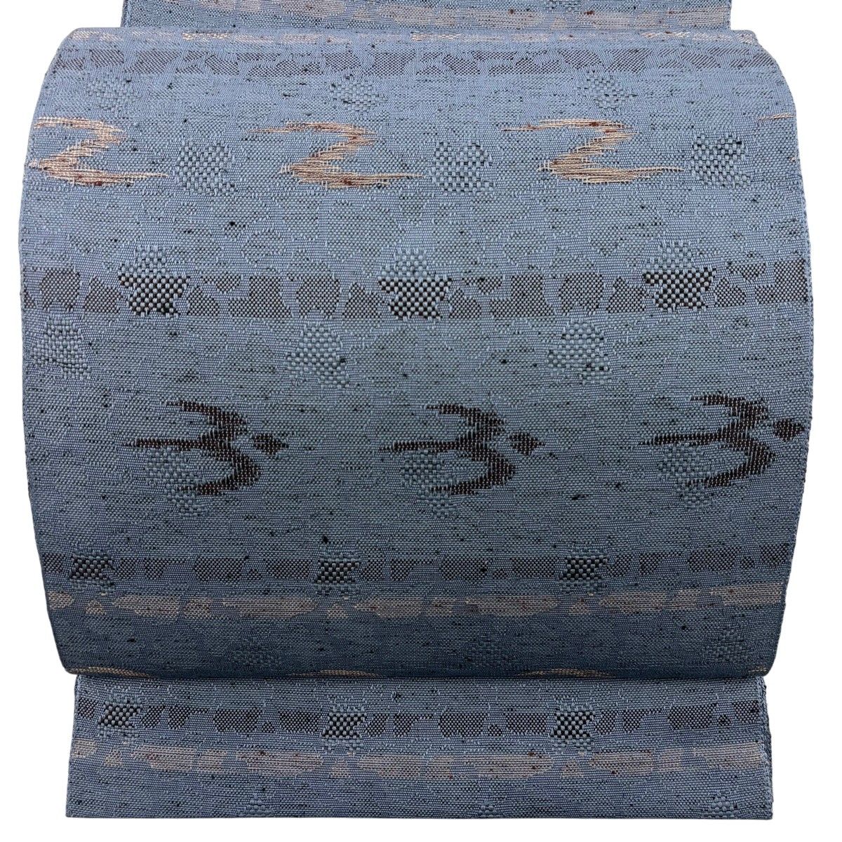 名古屋帯 名品 八寸名古屋帯 燕 幾何学 青灰色 正絹 【中古】