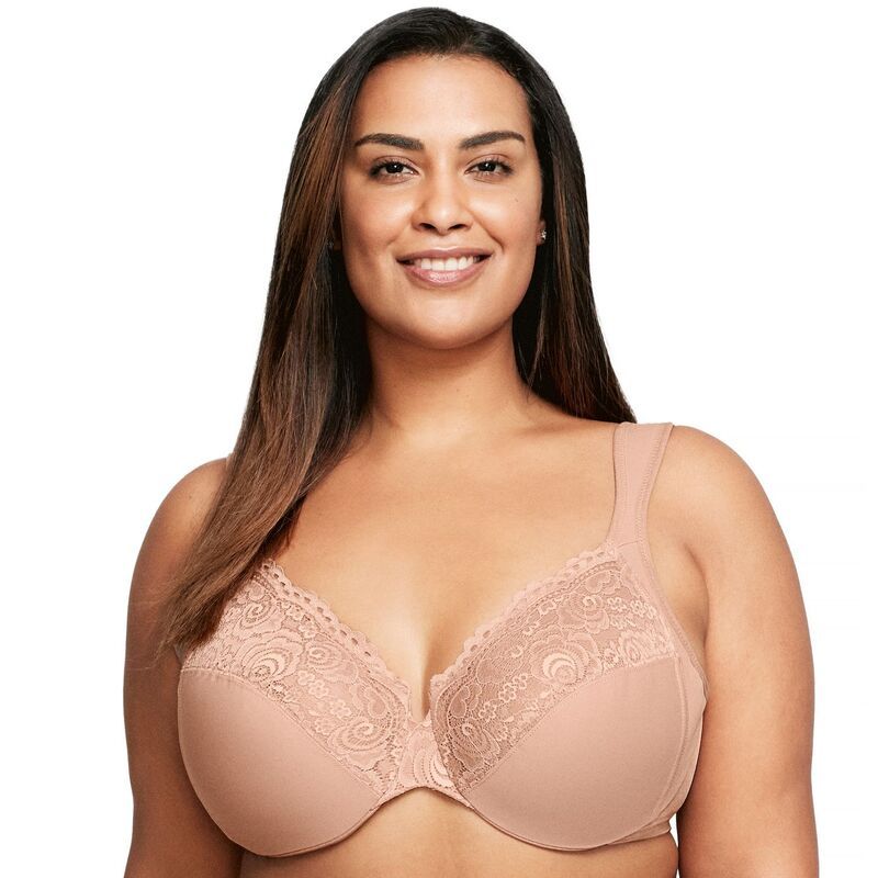 グラマライズ レディース アンダーウェア ブラジャー プラスサイズ Plusize Glamorise FullFigure Wonderwire Back Close Bra 1240 Cafe A