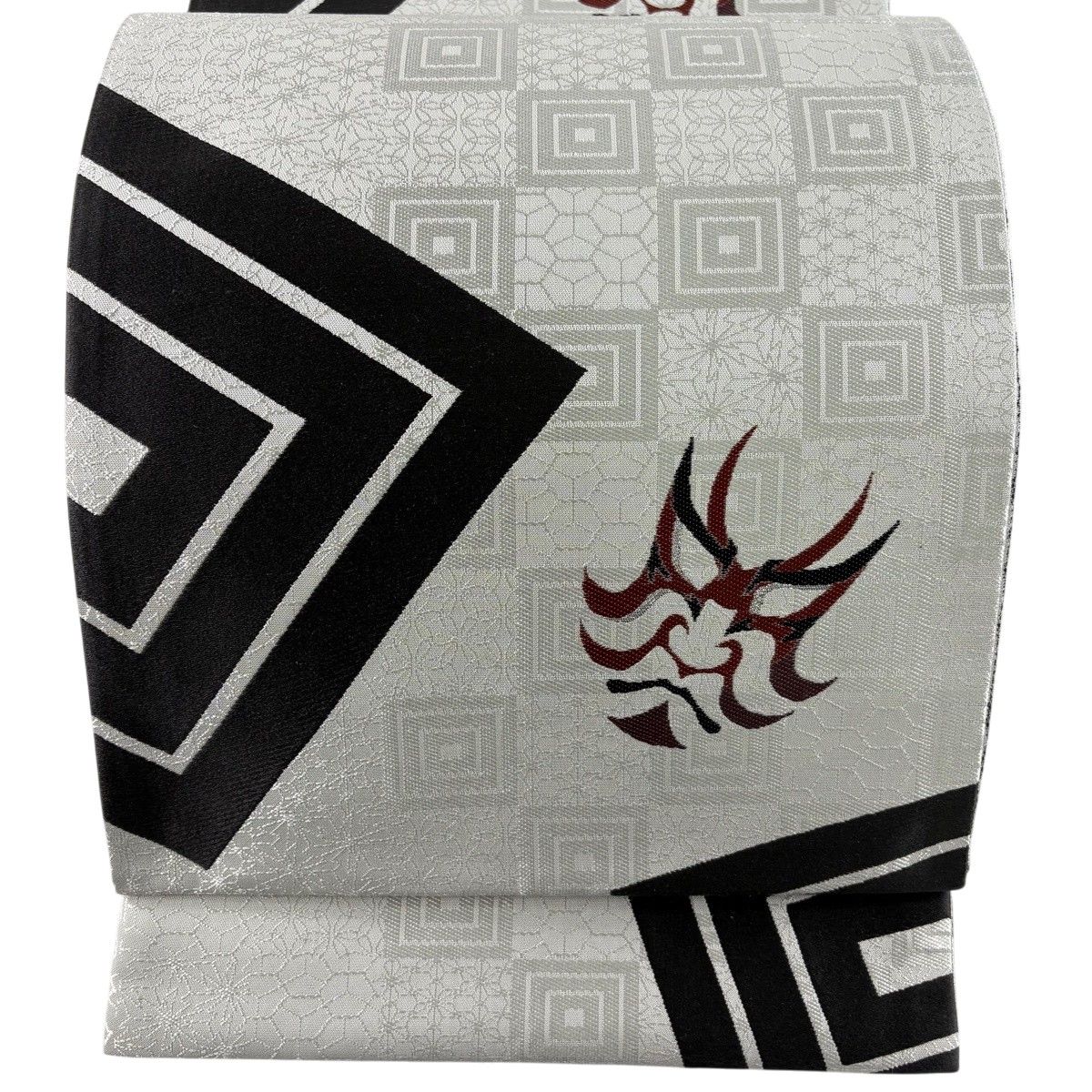 【美品】 袋帯 名品 隈取 箔 灰色 全通 正絹 【中古】