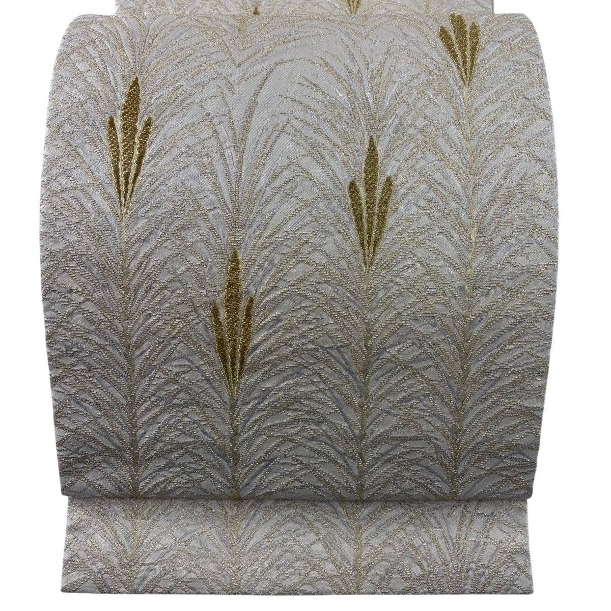 【美品】 袋帯 名品 輪奈天 大王松 金銀糸 箔 クリーム 六通 正絹 【中古】
