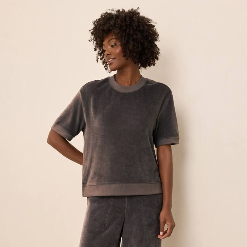 パクト レディース トップス Tシャツ コットン Pact Cotton Velour TShirt Graphite グラファイト