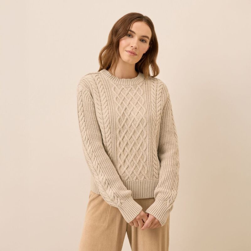 パクト レディース アウター ニット・セーター コットン Pact Cable Knit Crew Sweater Made With Organicotton Flax Heather ヘザー