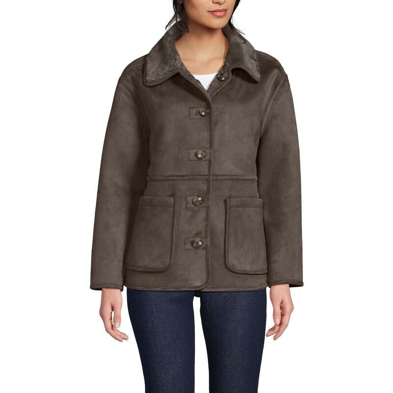 ランズエンド レディース アウター ジャケット・ブルゾン コート フリース Womens Lands End Shearling Reversible Fleece Coat Brown ブラウン