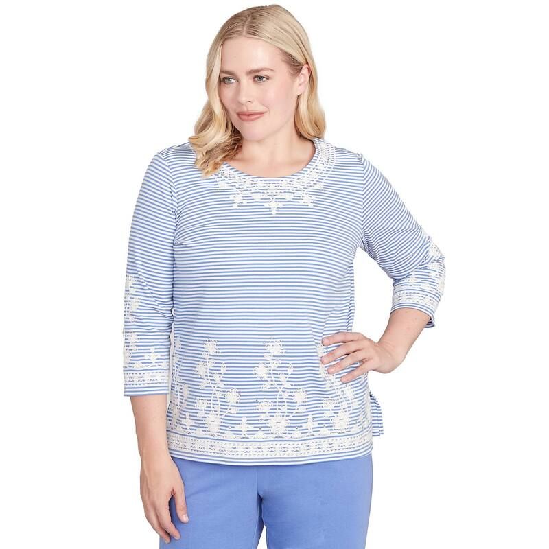 アルフレッド ダナー レディース トップス Tシャツ クルーネック Womens Alfredunner Embellished Striped Crew Neck Top Iris ストライプ