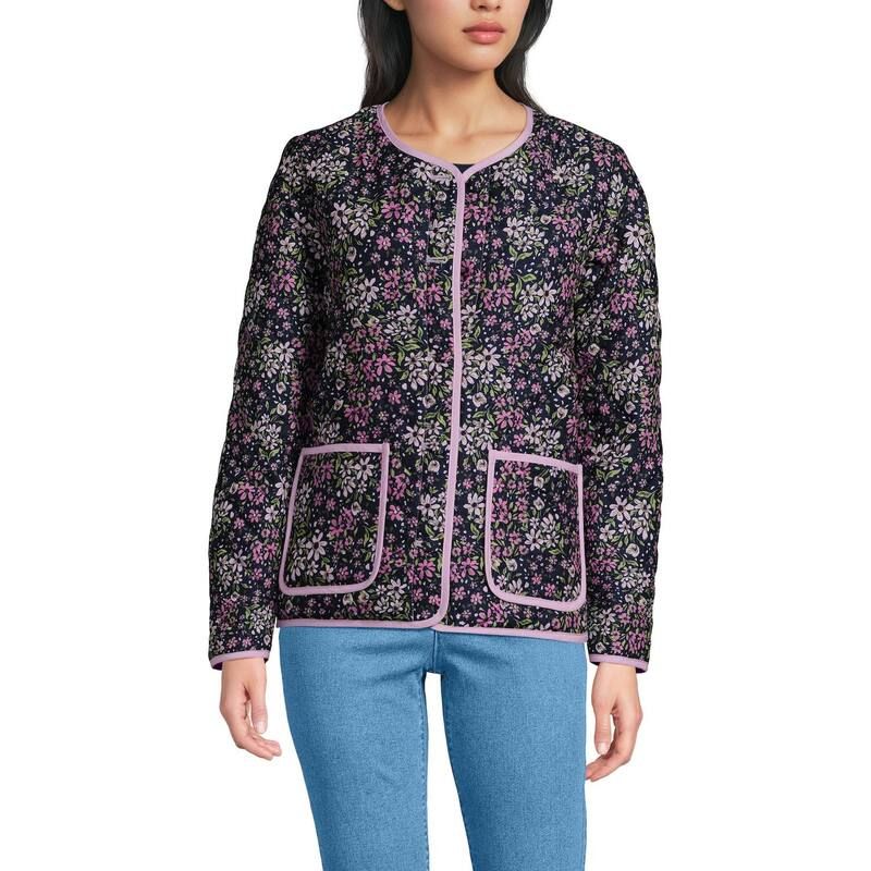 ランズエンド レディース アウター ジャケット・ブルゾン キルティング Womens Lands End Quilted Reversible Jacket Floral Purple Ivory ア