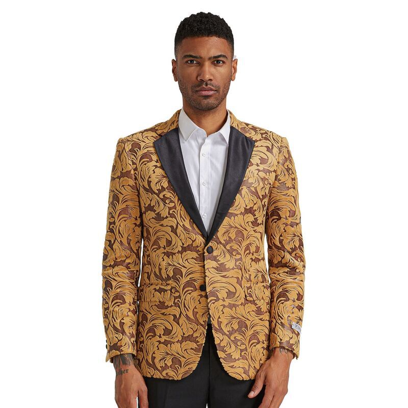 ステイシーアダムス メンズ アウター ジャケット・ブルゾン ブレザー Stacy Adams Textured Paisley Blazer Jacket Gold ゴールド