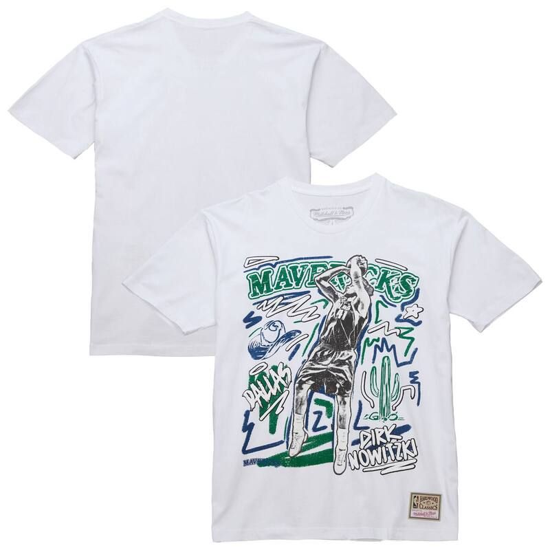 ミッチェルネス メンズ トップス Tシャツ Mens Mitchell Ness Dirk Nowitzki White Dallas Mavericks Hardwood Classics Chal