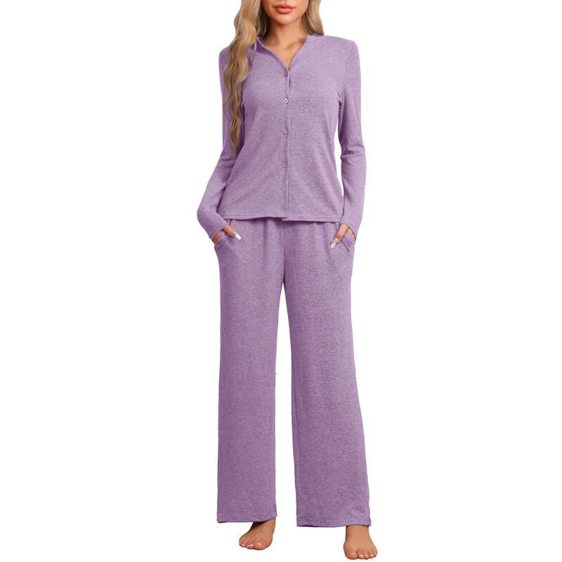 cheibear レディース アンダーウェア ナイトウェア ボタンダウン パンツ ダウン cheibear Womens Loungewear Pajamaset Short Sleeve Butto