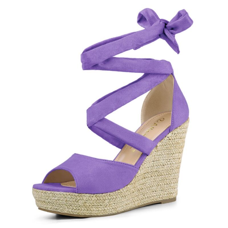 アレグラ ケー レディース シューズ サンダル プラットフォーム レース ALLEGRA K Womens Lace Up Espadrilles Platform Wedgesandals Purp