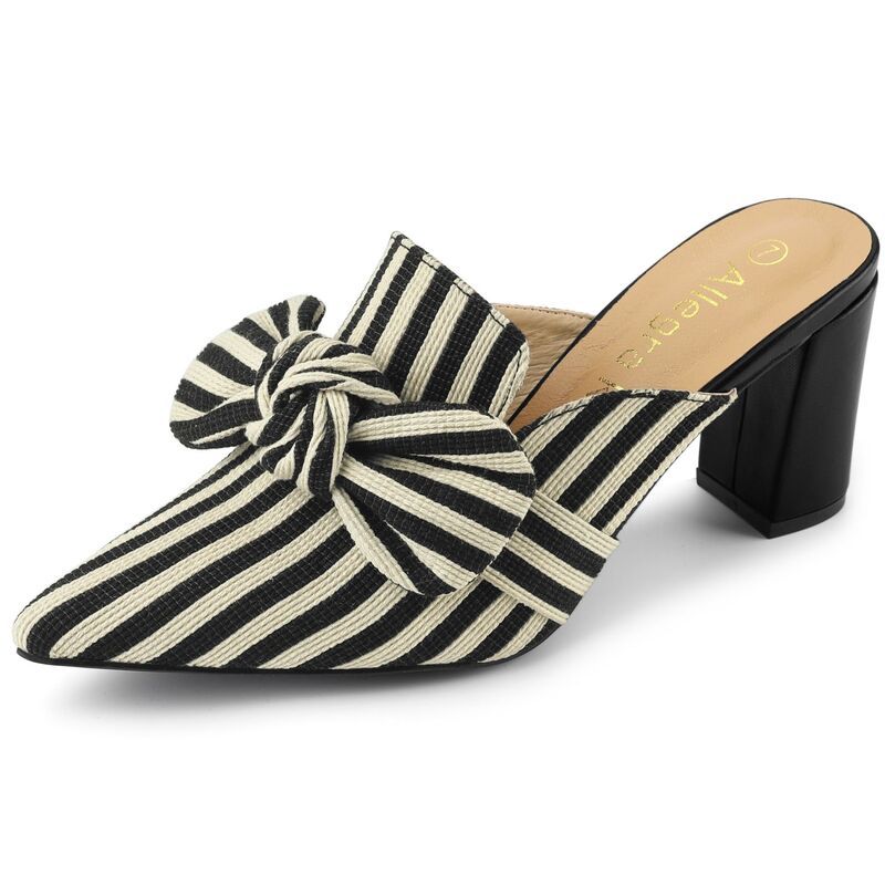 アレグラ ケー レディース シューズ サンダル ヒール ALLEGRA K Womenstripe Bow Pointed Toe Block Heel Slides Mules Black ブラック