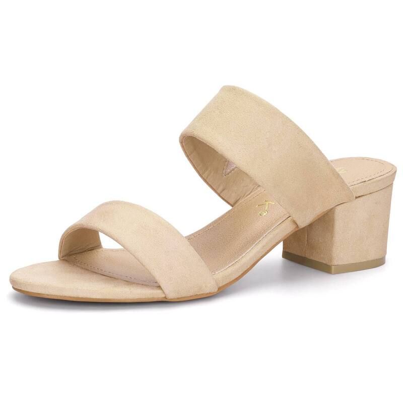 アレグラ ケー レディース シューズ サンダル ヒール ALLEGRA K Womens Dual Straps Mid Chunky Heel Slide Sandals Beige ベージュ