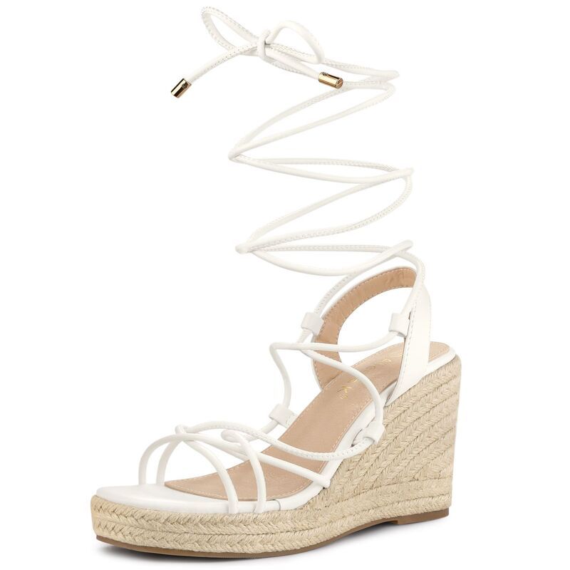 アレグラ ケー レディース シューズ サンダル プラットフォーム レース ヒール ALLEGRA K Womens Platform Square Toe Lace Up Espadrilles He