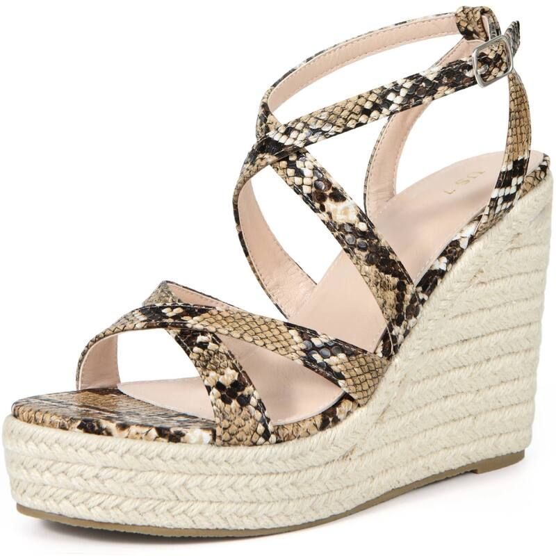 アレグラ ケー レディース シューズ サンダル プラットフォーム プリント ヒール ALLEGRA K Womensnake Print Crisscrosstrap Wedges Platform