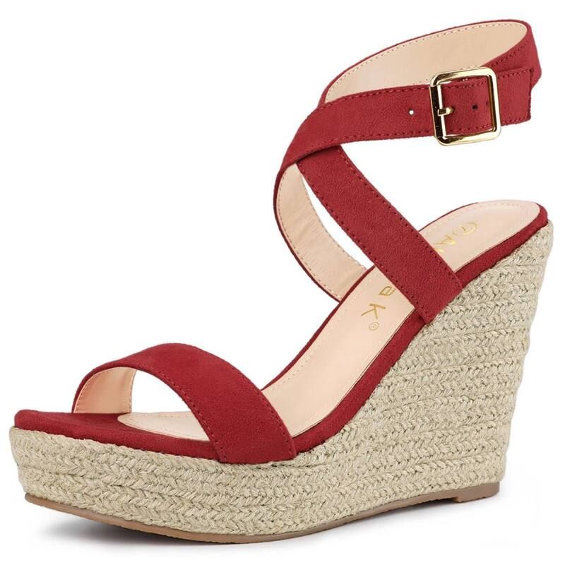 アレグラ ケー レディース シューズ サンダル ヒール ALLEGRA K Womenslingback Crisscross Espadrille Wedges Heel Sandals Red レ