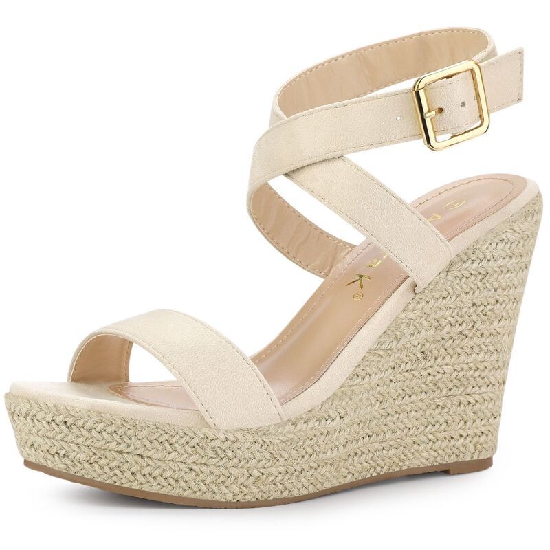 アレグラ ケー レディース シューズ サンダル ヒール ALLEGRA K Womenslingback Crisscross Espadrille Wedges Heel Sandals Beige