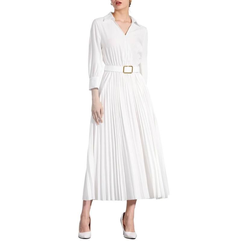 アレグラ ケー レディース トップス ワンピース Vネック プリーツ マキシ ALLEGRA K Dressy Casual Pleatedress for Womens Collar V Neck