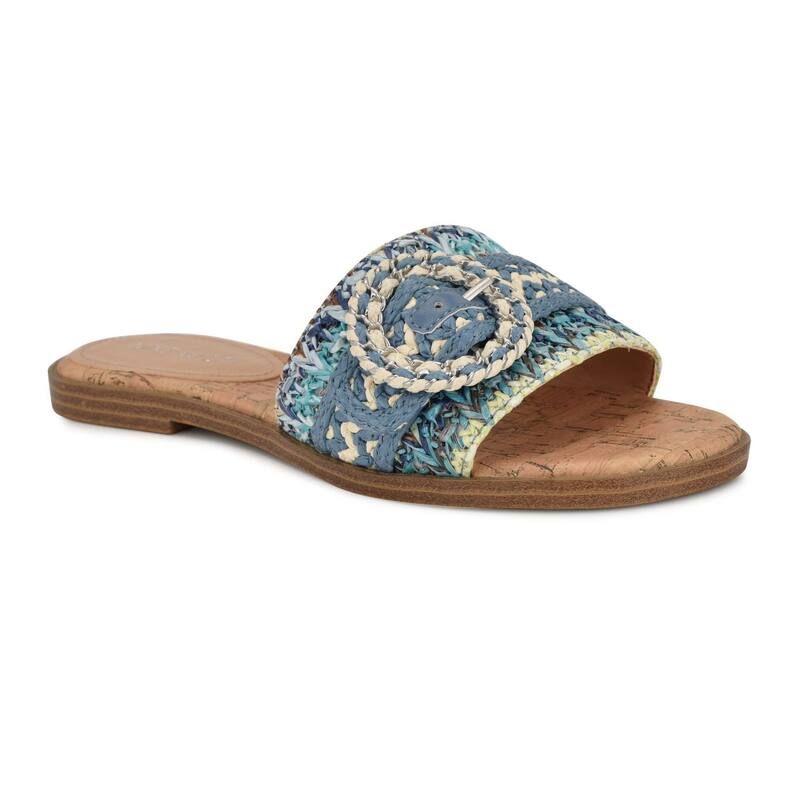 ナインウェスト レディース シューズ サンダル Nine West Poland Open Toe SlipOn Womens Casual Flat Sandals Blue Creamulti ク