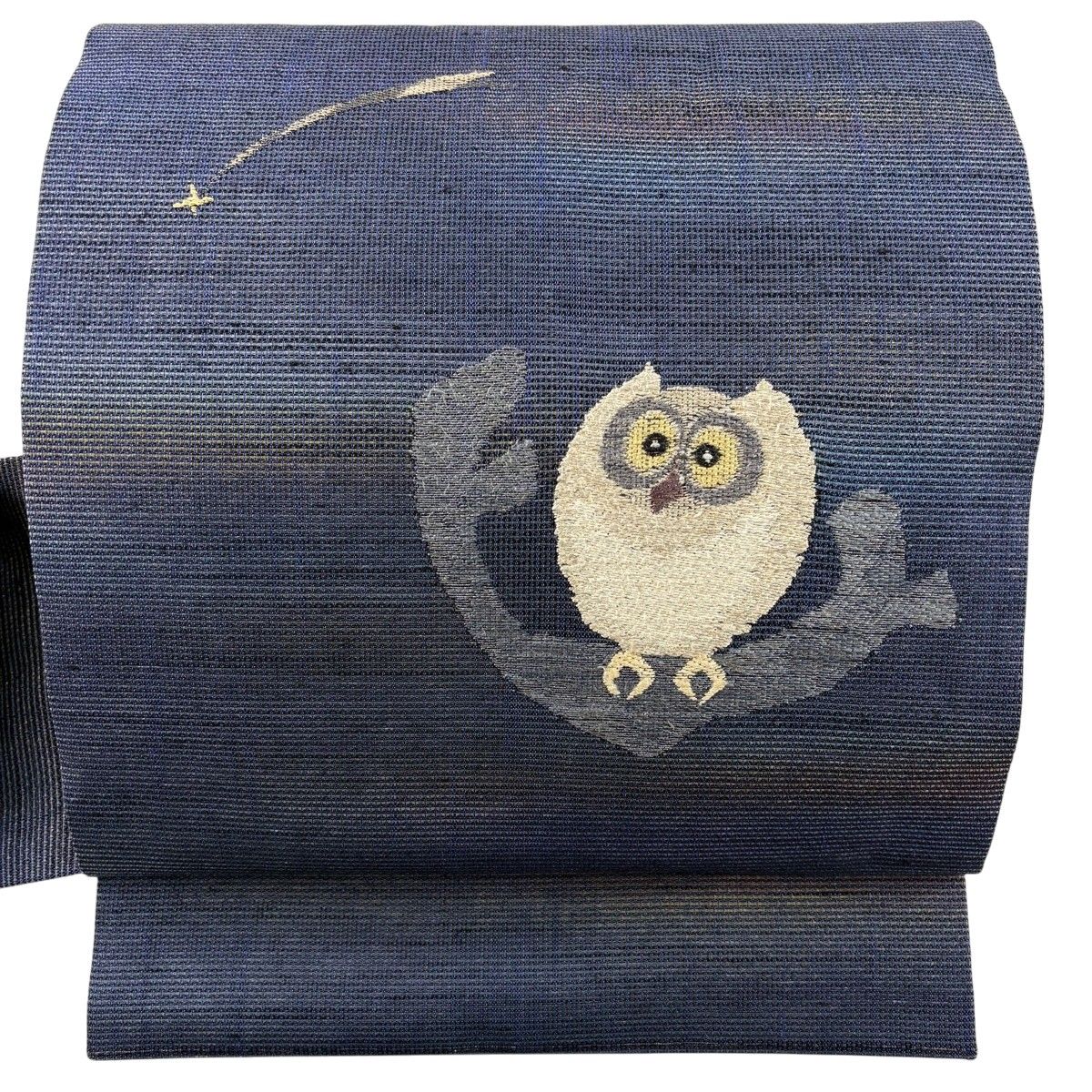 【美品】 名古屋帯 名品 みみずく 流れ星 金糸 ぼかし 青紫 正絹 【中古】