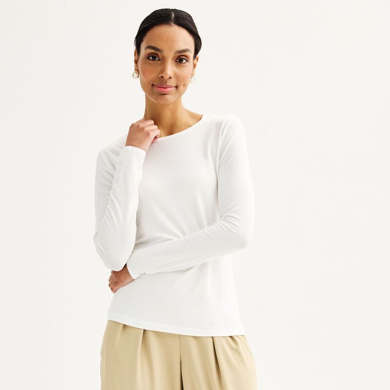 ナインウェスト レディース トップス Tシャツ クルーネック Womens Nine West Essentialong Sleeve Crewneck Shirt White Knight ホワイト
